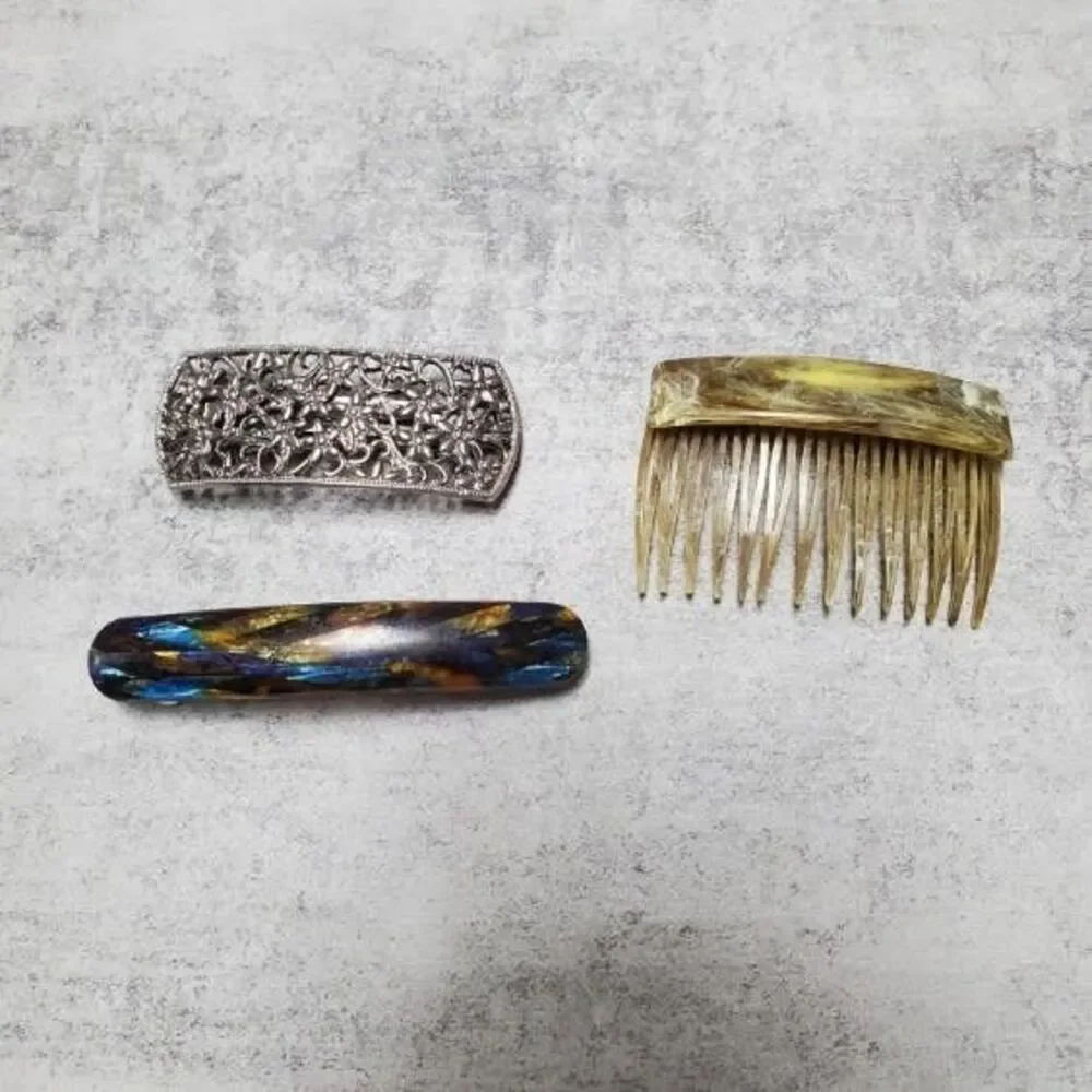 VTG Made in France Modele Depose Mixed Set of 3 Hair Barrette Clips & Comb